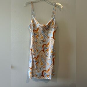 Lush Swirl Print Mini Dress - Orange and Blue